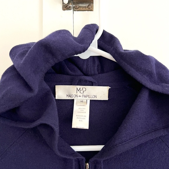 Maison de Papillon Silk Cashmere Zip Hoodie in Navy Size XS - Picture 3 of 5